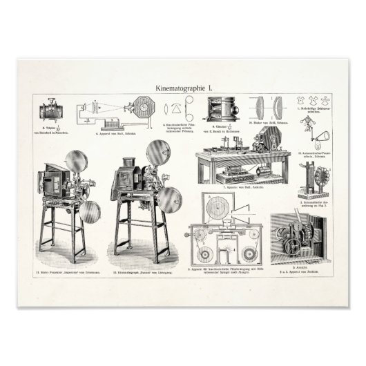  Antiek filmcamera-cinematografie Foto Afdruk (Voorkant)