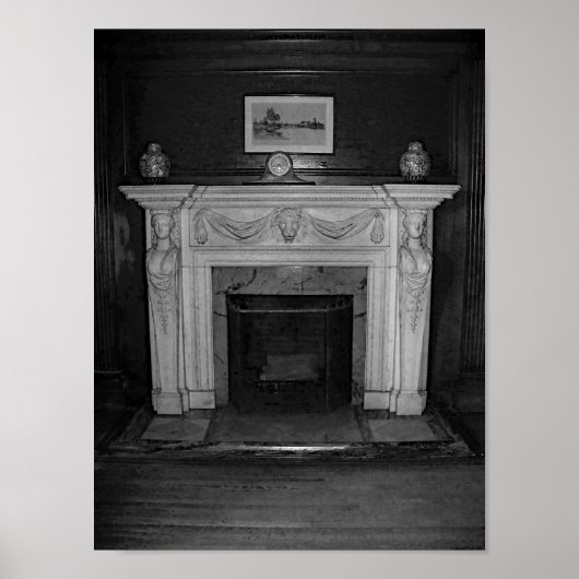  Antiek Fireplace Black en White foto Poster (Voorkant)