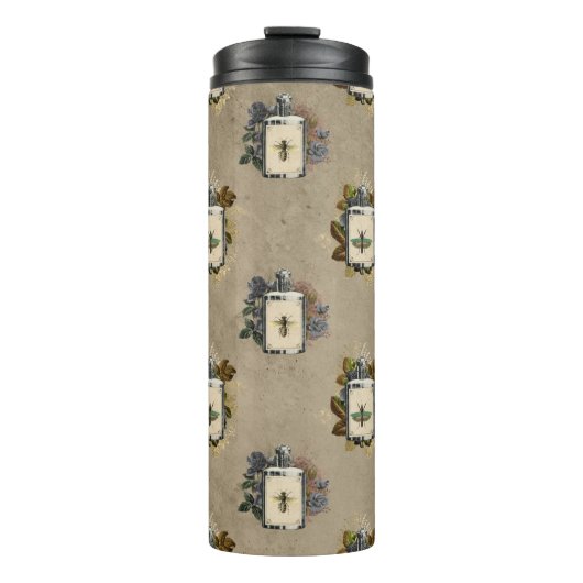 Antiek flacons met geelachtige bloesjes thermosbeker (Voorkant)