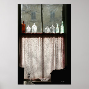 Antiek flessen in Window, Carson City, Nevada Poster