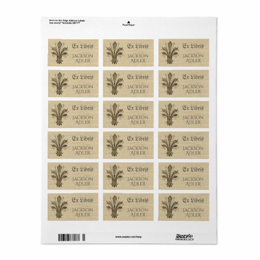 Antiek Fleur de Lis Ex Libris Bookplaat Etiket (Full Sheet)