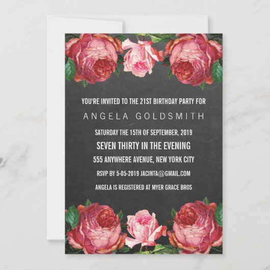 Antiek Floral 21e verjaardag uitnodiging (Voorkant)