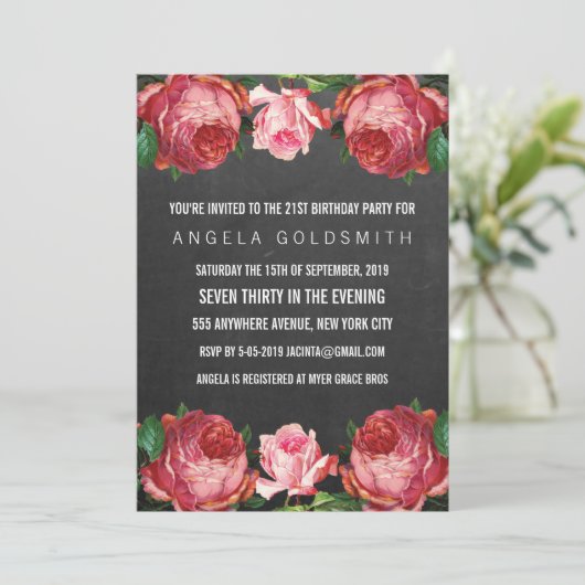  Antiek Floral 21e verjaardag uitnodiging (Staand voorkant)