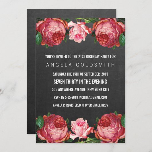  Antiek Floral 21e verjaardag uitnodiging (Voorkant / Achterkant)