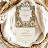 Antiek Floral Art Nouveau bruiloft All In One Uitnodiging