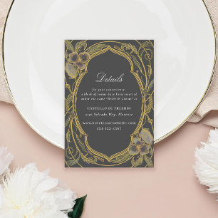 Antiek Floral Art Nouveau Wedding Grey Gold Informatiekaartje
