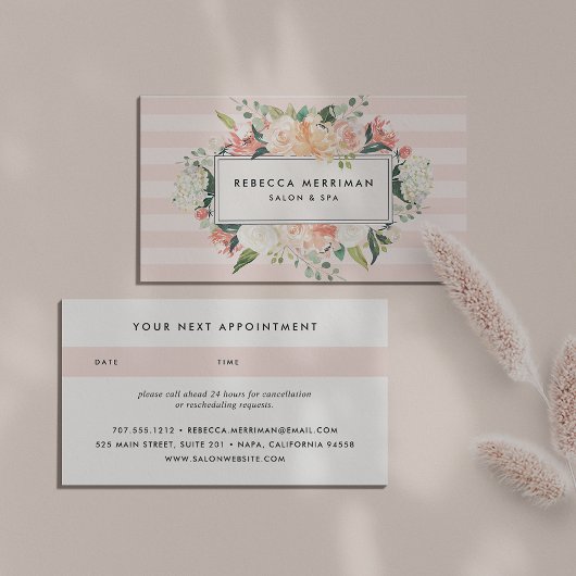 Antiek Floral Blush Pink Stripe | Benoeming Afsprakenkaartje