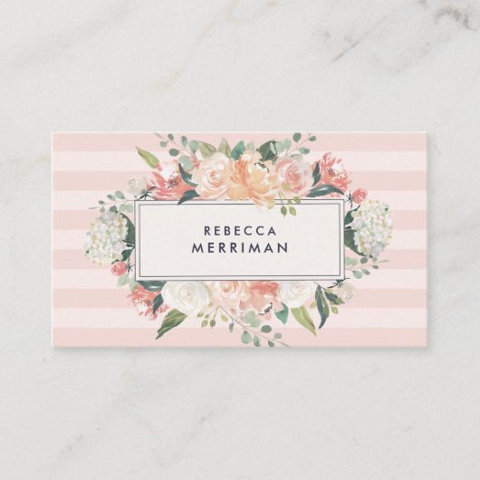 Antiek Floral & Blush Stripe Visitekaartje (Voorkant)