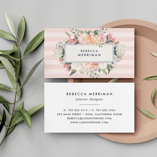Antiek Floral & Blush Stripe Visitekaartje