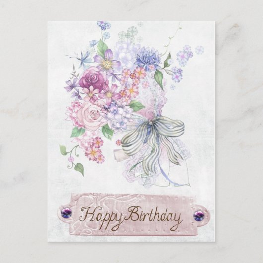  Antiek Floral Bouquet Happy Birthday Briefkaart (Voorkant)