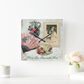 Antiek  Floral Cup Teapot Fan Lace Lijst Vierkante Klok (Huis)