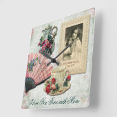 Antiek  Floral Cup Teapot Fan Lace Lijst Vierkante Klok (Hoek)