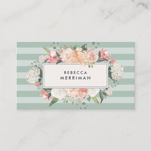 Antiek Floral- en Sage-Stripe Visitekaartje (Voorkant)