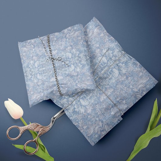 Antiek Floral Foliage Blue en White Decoupage Tissuepapier