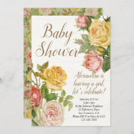  Antiek "Floral Girl Baby shower" Kaart