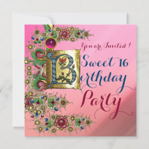ANTIEK FLORAL GOLD PINK SWEET 16 BIRTHDAY PARTIJ KAART