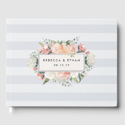 Antiek Floral | Nimbus Gray Stripe Weddenschap Gastenboek (Voorkant)