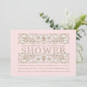 Antiek Floral Ornamenten Blush Baby shower Kaart (Staand voorkant)