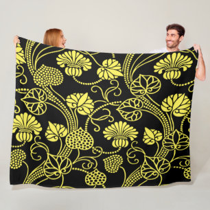 Antiek Floral Pattern Black and Yellow Fleece Deken