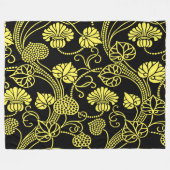 Antiek Floral Pattern Black and Yellow Fleece Deken (Voorkant (Horizontaal))