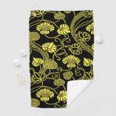 Antiek Floral Pattern Black and Yellow Golfhanddoek (Insitu)