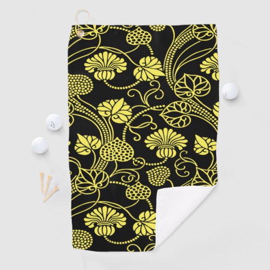 Antiek Floral Pattern Black and Yellow Golfhanddoek (Insitu)