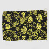 Antiek Floral Pattern Black and Yellow Golfhanddoek (Horizontaal)