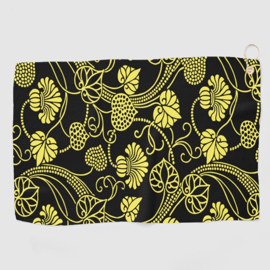 Antiek Floral Pattern Black and Yellow Golfhanddoek (Horizontaal)