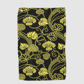 Antiek Floral Pattern Black and Yellow Golfhanddoek (Voorkant)