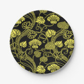 Antiek Floral Pattern Black and Yellow Papieren Bordje (Voorkant)