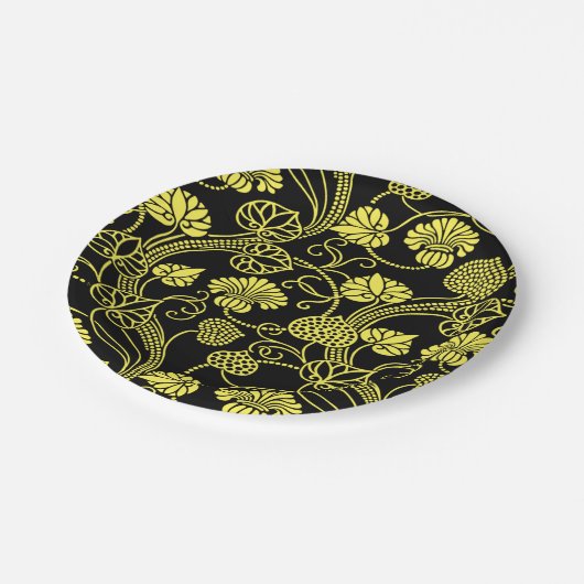 Antiek Floral Pattern Black and Yellow Papieren Bordje (Gekanteld)