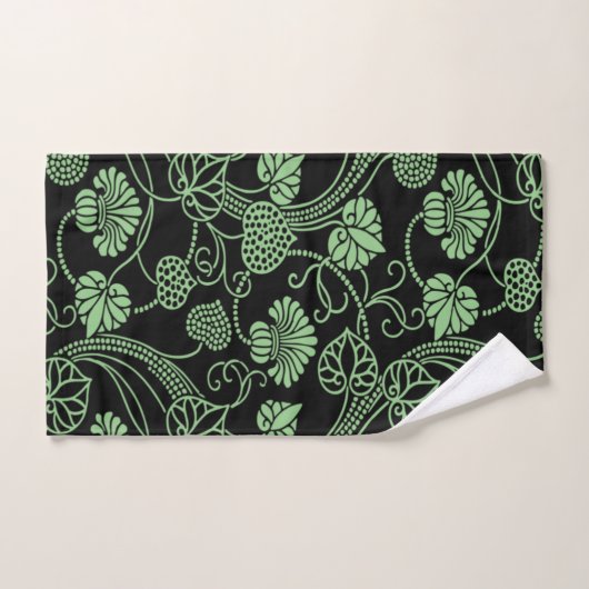 Antiek Floral Pattern Black en Green Bad Handdoek (Handdoek)