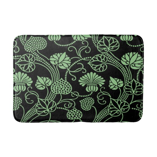Antiek Floral Pattern Black en Green Badmat (Voorkant)