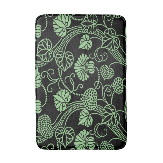 Antiek Floral Pattern Black en Green Badmat (Voorkant Verticaal)