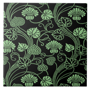 Antiek Floral Pattern Black en Green Tegeltje