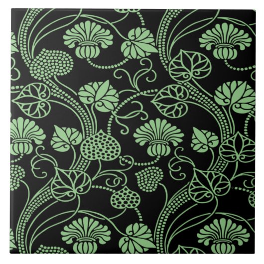 Antiek Floral Pattern Black en Green Tegeltje (Voorkant)