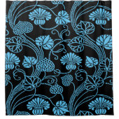 Antiek Floral Pattern Black op Blue Douchegordijn (Voorkant)