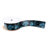 Antiek Floral Pattern Black op Blue Satijnen Lint (Spoel)