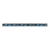 Antiek Floral Pattern Black op Blue Satijnen Lint (Voorkant)
