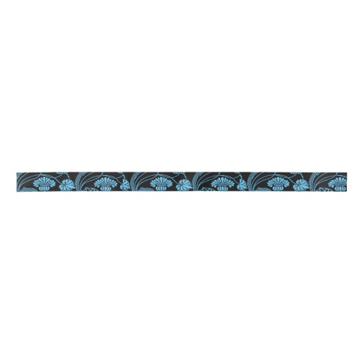Antiek Floral Pattern Black op Blue Satijnen Lint (Voorkant)