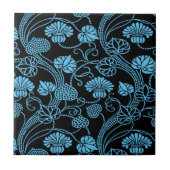 Antiek Floral Pattern Black op Blue Tegeltje (Voorkant)