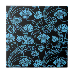 Antiek Floral Pattern Black op Blue Tegeltje
