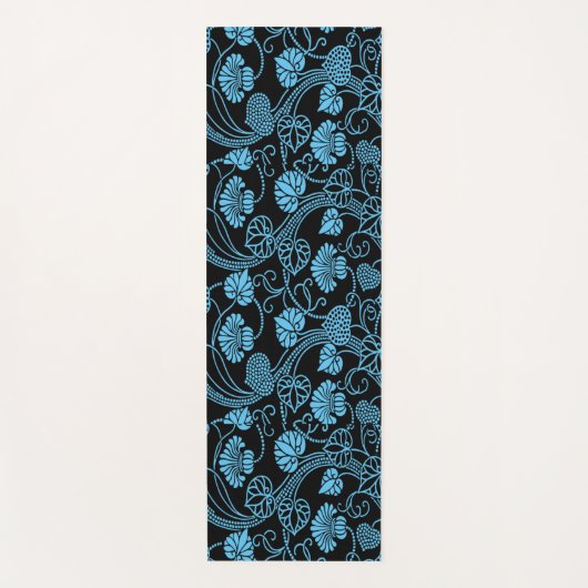 Antiek Floral Pattern Black op Blue Yogamat (Voorkant)