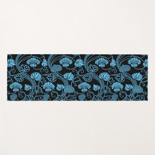 Antiek Floral Pattern Black op Blue Yogamat (Voorkant (horizontaal))