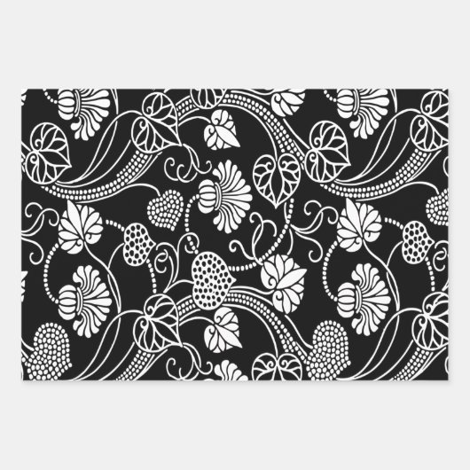 Antiek Floral Pattern Black op White Inpakpapier Vel (Voorkant)