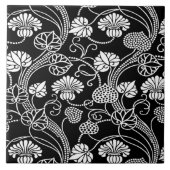 Antiek Floral Pattern Black op White Tegeltje (Voorkant)