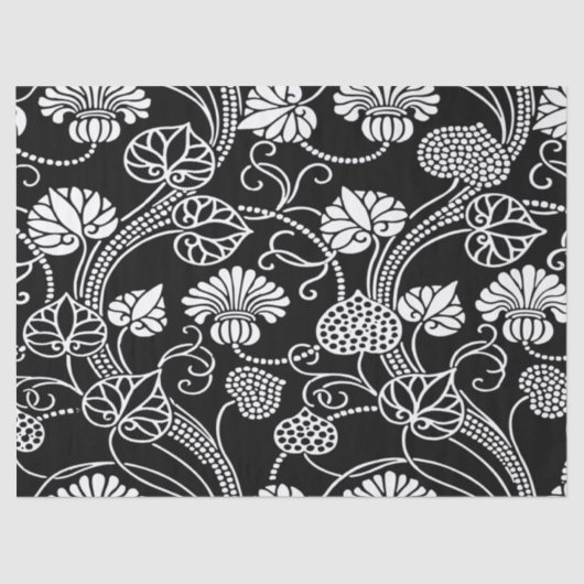 Antiek Floral Pattern Black op White Tissuepapier (Voorkant)