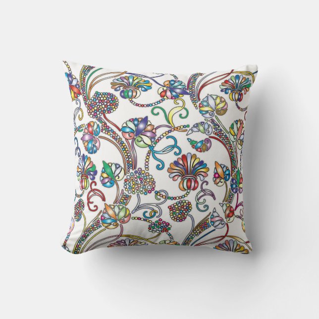 Antiek Floral Pattern Multi Color op White Kussen (Voorkant)