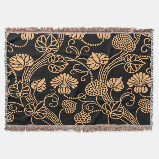Antiek Floral Pattern Sinaasappel op Black Deken (Voorkant)