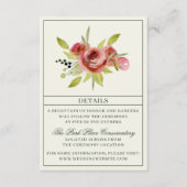Antiek Floral Pink Evergreen Bouquet Wedding Informatiekaartje (Voorkant)